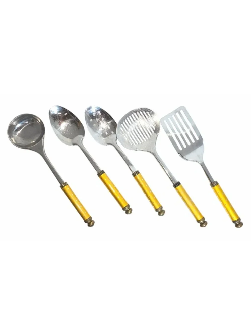 Vintage INOX Rostfrei 5 Piece Set Serving Utensils Stainless Gold Stars Handle